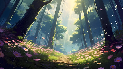 beautiful view in the forest illustration