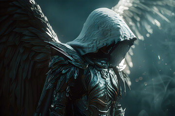 Seraphic Guardian Protecting Against the Shadowy Abyss in Cinematic,Photographic Style