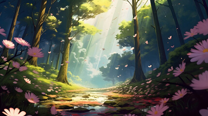 Fototapeta premium beautiful view in the forest illustration