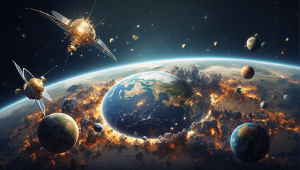 An illustration of a planet being destroyed by an asteroid.

