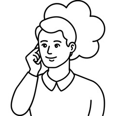 A man use mobile phone line art vector