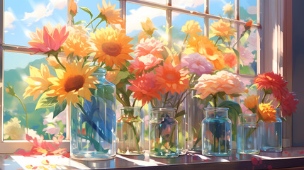 flowers on the window illustration
