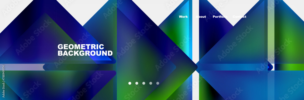 Poster a colorful geometric background featuring azure, purple, and electric blue triangles on a white back