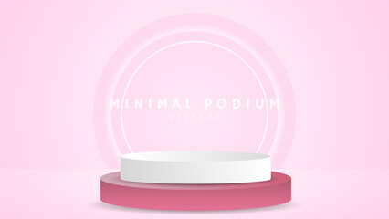 Fototapeta na wymiar Abstract pink white podium The back has circle lights and a pink background,Minimal podium and crimson background, 3d podium for presentation, Stage for showcase, illustration 3d Vector EPS 10