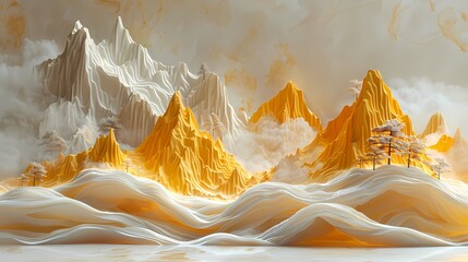 yellow and white 3d mountains and hills abstract art poster background