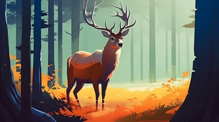 deer in nature illustration