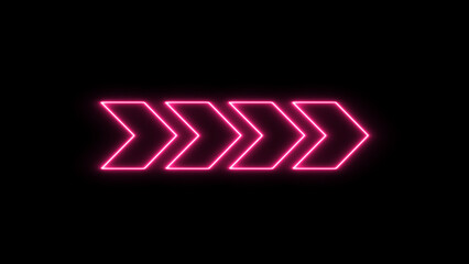 Neon arrow with glowing effect. right arrow for road direction. neon light right arrows. Digital arrow pointing right.