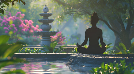 woman meditating in the garden,generative ai
