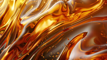 Thick amber texture of motor oil, close-up of liquid substance