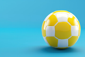 Fototapeta premium yellow and white soccer ball on blue background