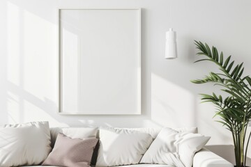 Scandinavian style living room with poster mockup created with generative ai