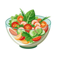 Green salad of fresh vegetables salad bowl on white background
