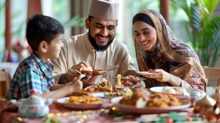 Joyful Family Gathering Around the Table for Eid al Adha Savoring Delicious Feast and Cherishing Bonds