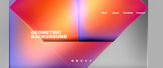 A geometric background featuring a liquid orange triangle in the middle. The design includes automotive lighting and magenta tints on rectangle shapes, with a stemware font style - obrazy, fototapety, plakaty