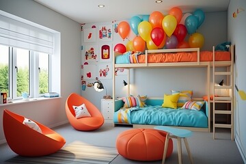 Brighten Up Kids' Rooms with Playful Colorful Carnival-Themed Decor: Balloon Wall Decals & Vibrant Furniture Ideas
