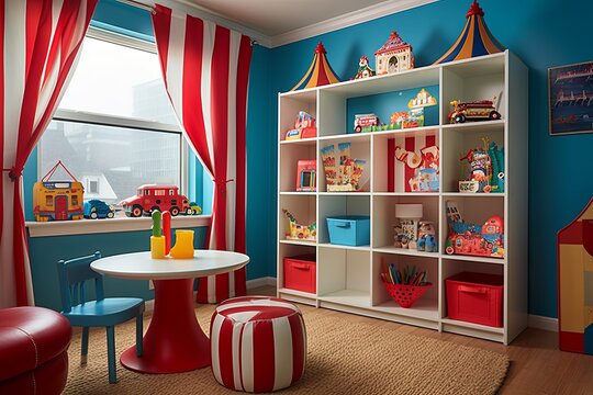 Colorful Carnival Kids' Room: Popcorn Machine, Ticket Booth Bookshelf & Carnival Posters Galore!