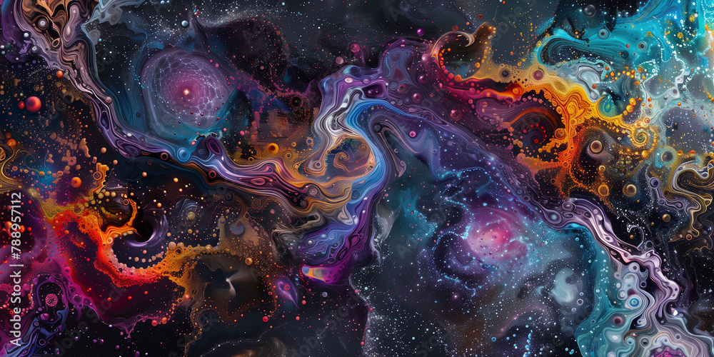 Wall mural create an abstract design inspired by the movement of celestial bodies within a galaxy, incorporatin