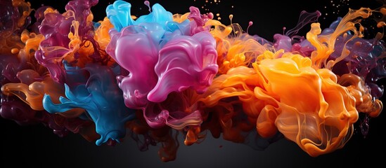Colorful paint splashing isolated on black background.