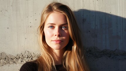 Young Woman With Blue Eyes Bathed in Sunlight Through Blinds