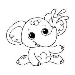 Cartoon Vector Illustration of Little Elephant Bathing Coloring Page