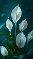 leaves of Spathiphyllum cannifolium background. Green leaf banner and floral jungle pattern concept. abstract flower leaf texture.	
