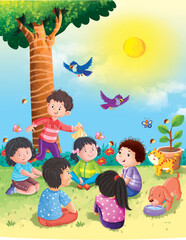 Children playing in the park illustration