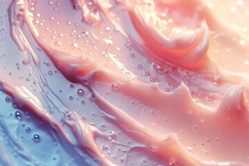 Close-Up of a Shimmering Pink and Blue Swirled Cream Texture - 788958575