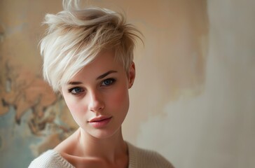Portrait of a Young Woman With Short Blonde Hair  Indoors - 788958704