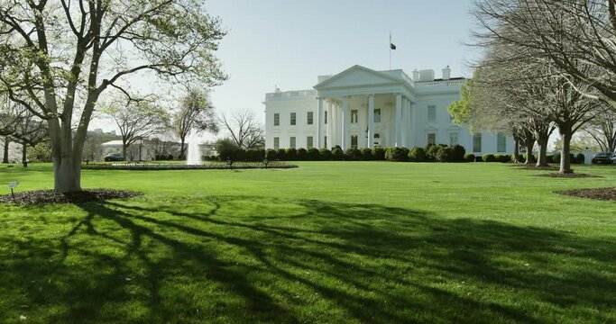 White House, Washington DC, with Trees Casting Long Shadows on Lawn