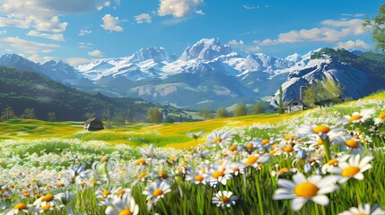 Fototapeta premium Spring countryside prairie flowers illustration poster background