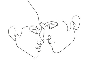 Couple Trendy Line Art Drawing. One Line Couple Illustration. Minimalistic Black Lines Drawing. Continuous One Line Abstract Drawing. Modern Scandinavian Design. Vector EPS 10	