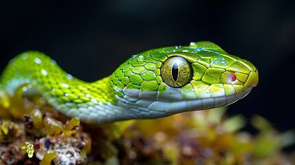 Fototapeta premium close up of a little green snake
