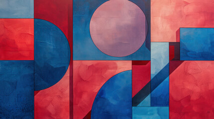 Abstract Painting Featuring Red, Blue, and Pink Design