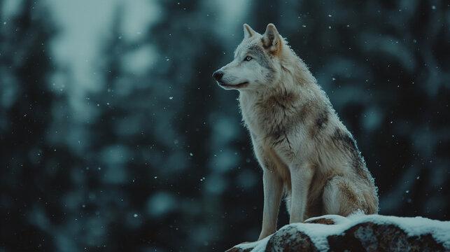 Candid Photo of a white wolf in snow