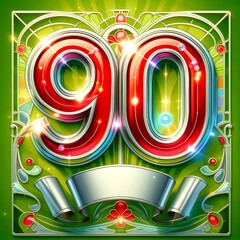 Artistic Number 90 with Colorful Ornate Background