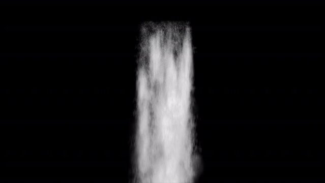 A waterfall descends against a black background, viewed from a frontal angle, an overlay video with screen mode blending.
