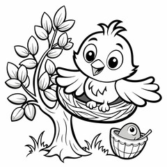 Obraz premium Birds and tree line art vector on nest