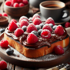 bread toast with chocolate spread and raspberry 