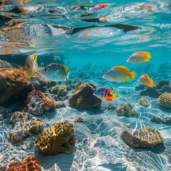Tropical fish swimming in clear waters