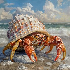 Hermit crab crawling on the shore - obrazy, fototapety, plakaty