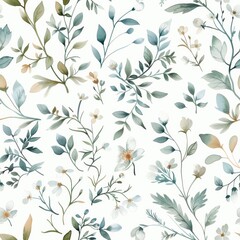 A white background with a green and white flower pattern