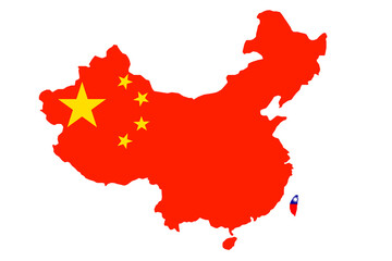 China and Taiwan flag map isolated on transparent background