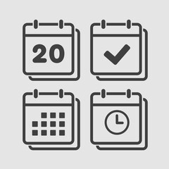 Icon calendar number 20, agenda app, timer, done