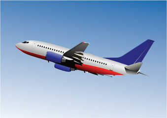 Fototapeta na wymiar Airplane on the air. Landing. Take off. Vector Hand drawn 3d illustration