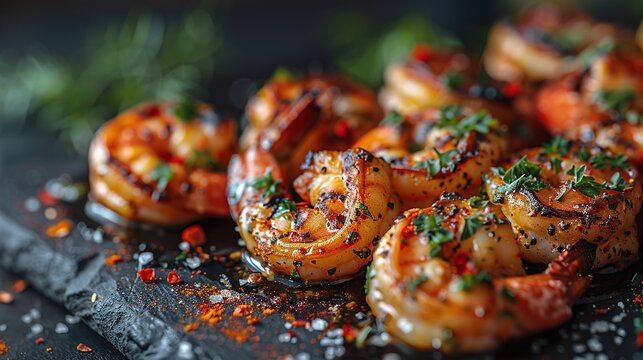 Fried shrimps on a plate with vegetables. Generative Ai. 