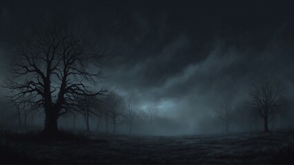 deep dark fog in the forest