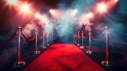 red carpet with smoke spotlights