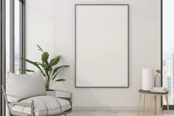 Scandinavian style living room with poster mockup created with generative ai