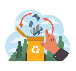 E-waste recycling initiative. Flat vector illustration
