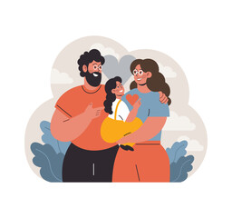 Joyful family moment. Flat vector illustration